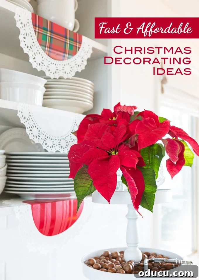 Christmas decorating ideas that are fast and affordable to do. #Christmashacks #Christmasdecorating #poinsettia #garlandties 