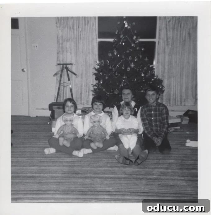 My Most Cherished Christmas Gift 9 Family photo from Christmas in the 1970s, including Mrs. Beasley dolls