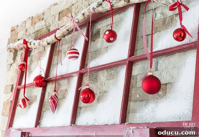 Frosted Window Mantelscape 17 Christmas decorating repurposing hack using a window sash