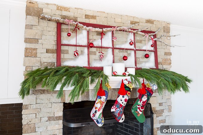 Frosted Window Mantelscape 3 Christmas Mantel Idea Frosted Window Panes