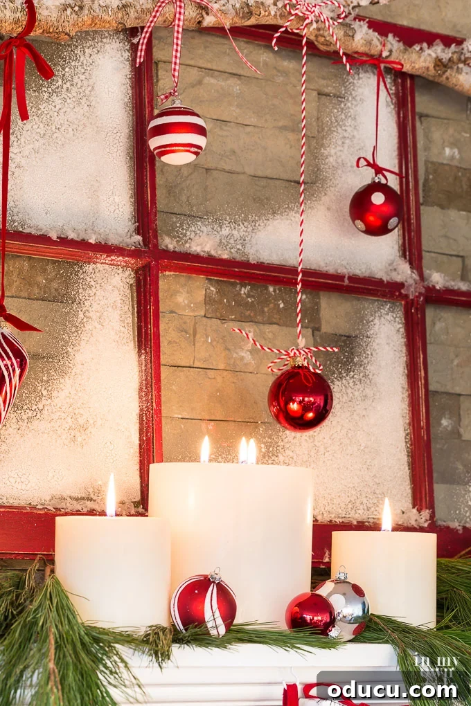 Frosted Window Mantelscape 6 Display ideas for Christmas ornaments.