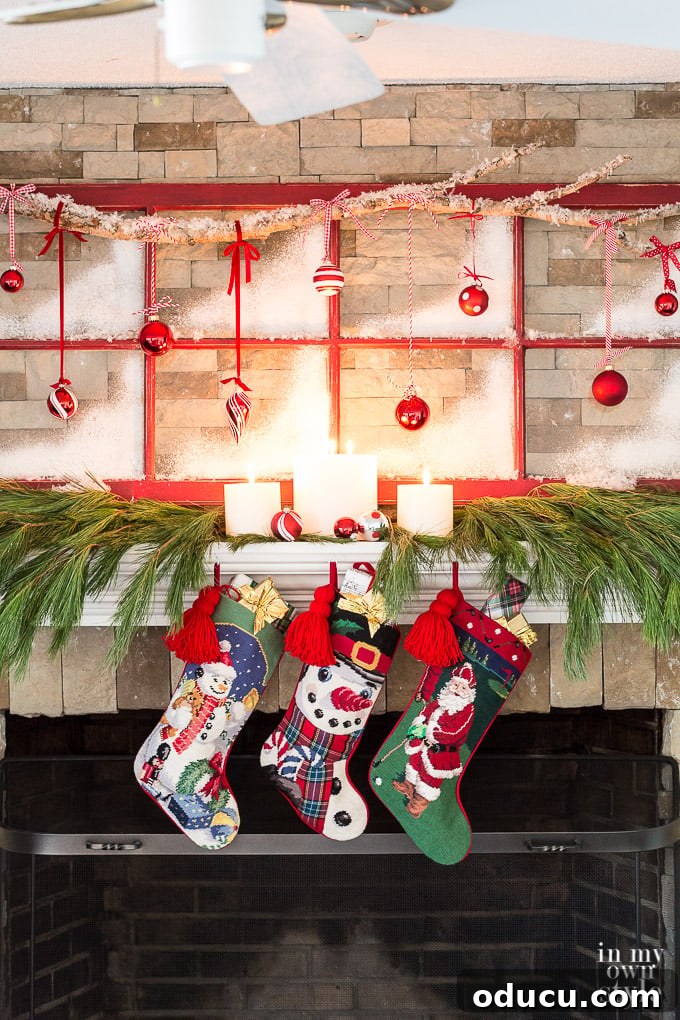 Frosted Window Mantelscape 7 Christmas decorating ideas for fireplace mantels