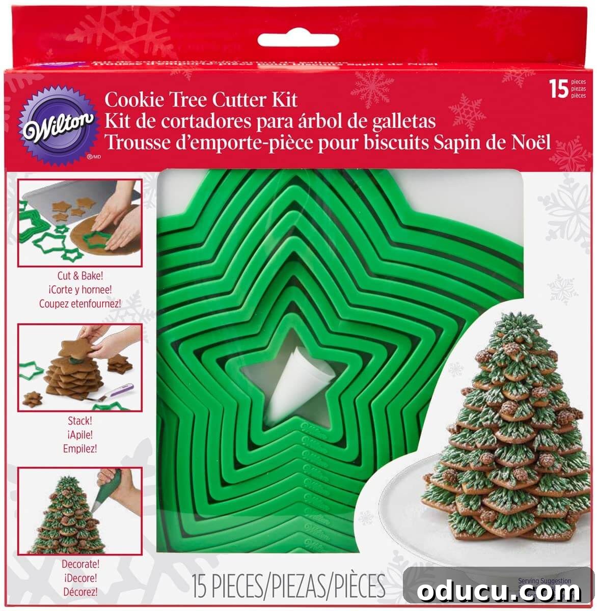 Deck the Halls with Edible Cookie Trees 5 Wilton Cookie Tree Kit showcasing the contents: star cookie cutters and instructions.