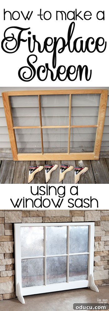 Upcycle a Window into a Stylish Fireplace Screen 2 Completed fireplace screen made from an old window sash, showcasing its decorative potential.