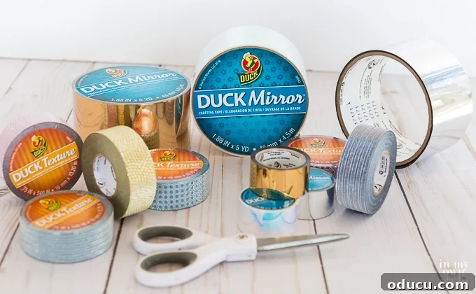 Quirky New Year Fun with Duck Mirrors and Texture Tape 3 Close-up of Duck Mirror and Duck Texture Crafting Tape rolls, highlighting their metallic and textured finishes