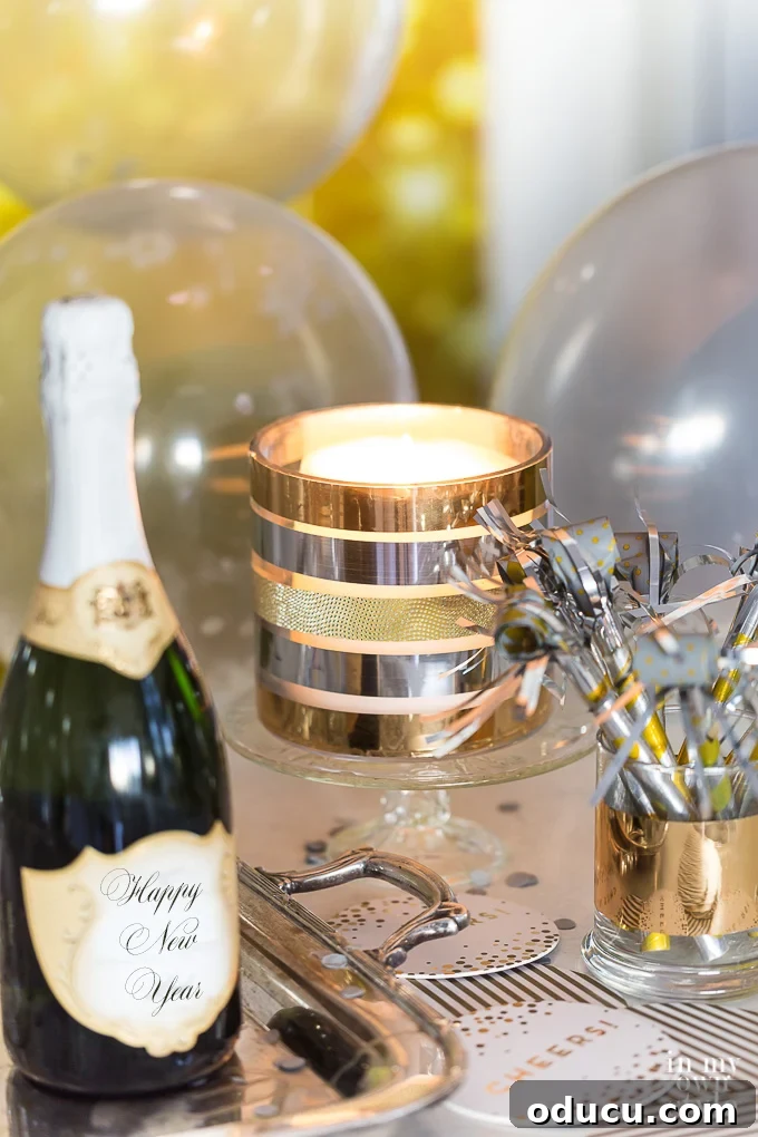 Quirky New Year Fun with Duck Mirrors and Texture Tape 5 Various creative uses for metallic crafting Duck Tape, including a repurposed vase and decorated glasses