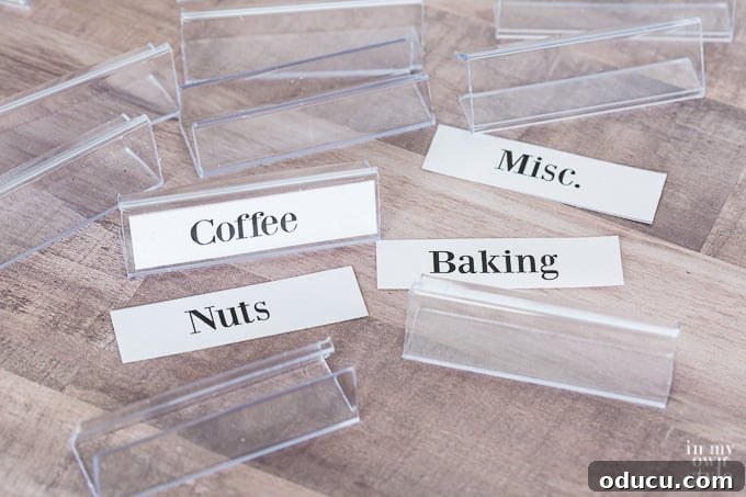 Pantry Closet Transformation 16 Shelf edge labels for pantry organization, with clear plastic holders