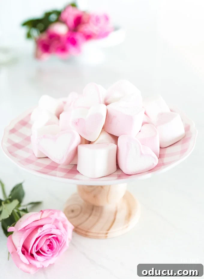 Wood and Marble Pedestal Stands Collection 15 Pink and white gingham plate with marshmallow hearts on a pedestal