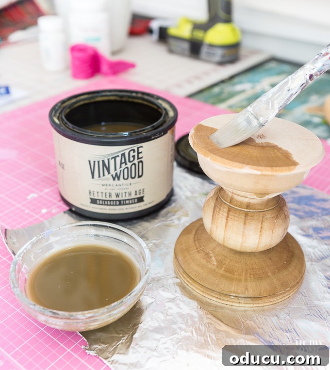 Wood and Marble Pedestal Stands Collection 10 Applying vintage stain to a wood pedestal