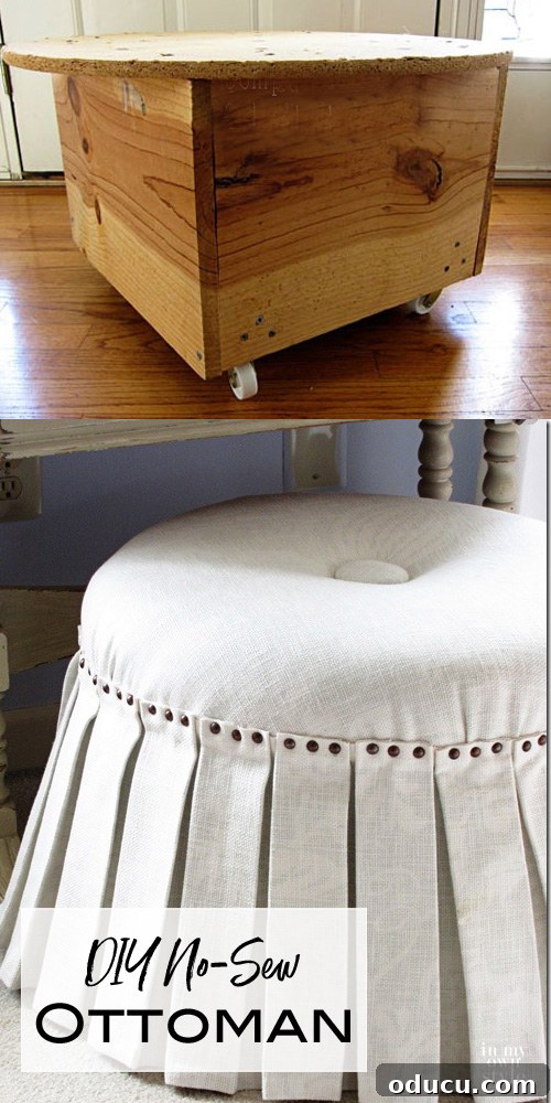 No Sew Round Ottoman Project Part One 2 Complete DIY Rolling Ottoman with No-Sew Cover. #Ottoman #DIY #NoSew #DIYProjects