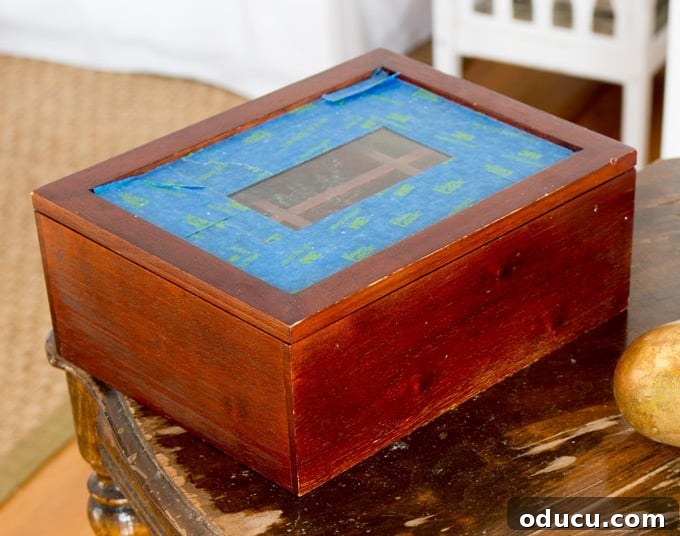 From Can to Craft: Leftover Chalk Paint Projects 2 Thrift-Store-Haul-tea-box before getting a chalk paint makeover