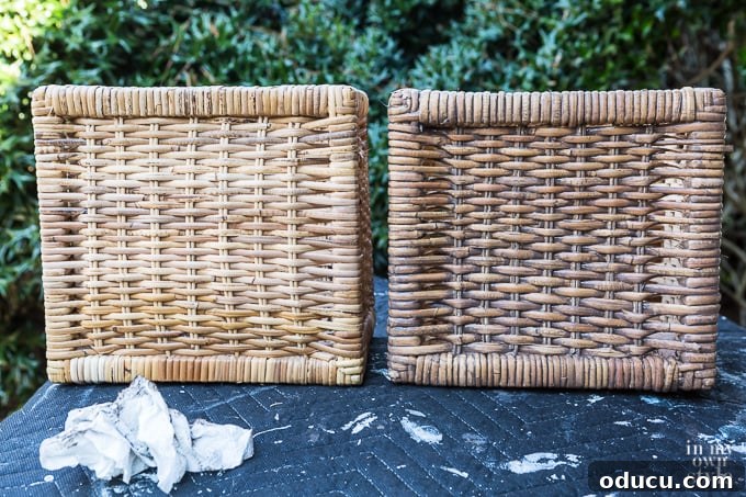DIY Wicker Basket Color Makeover 8 How to paint a wicker basket to look like a driftwood color