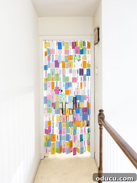 Palette Chip Portal Curtain 14 How to make a doorway curtain using leftover paint chips