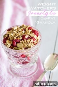 Weight-Watchers-Freestyle-points-recipe-for-non-fat-granola. #weightwatchers #weightwatchersrecipes #weightwatchersfreestyle #granolarecipe #nonfatrecipes #lowfatrecipes #granola