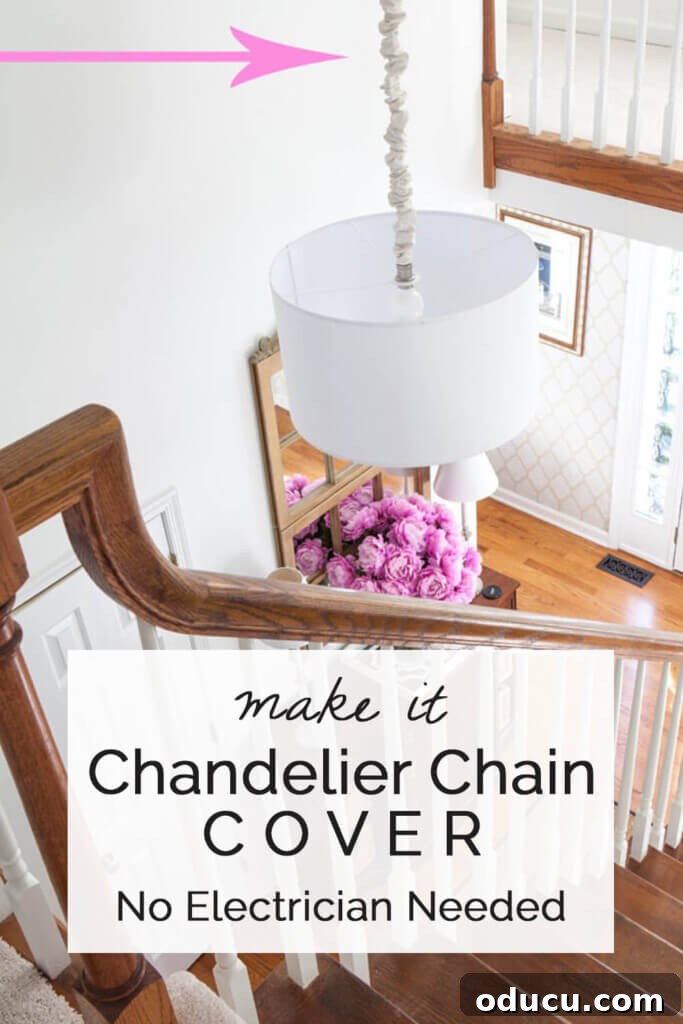 Crafting an Elegant Chandelier Chain Cover 11 How to make a fabric cover for a chandelier chain without having to take the chandelier down or needing an electrician.