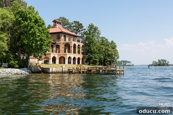 Idyllic Lakefront Retreats 3 Stunning Lake Murray Villa with European Flair, reminiscent of Italian lake houses