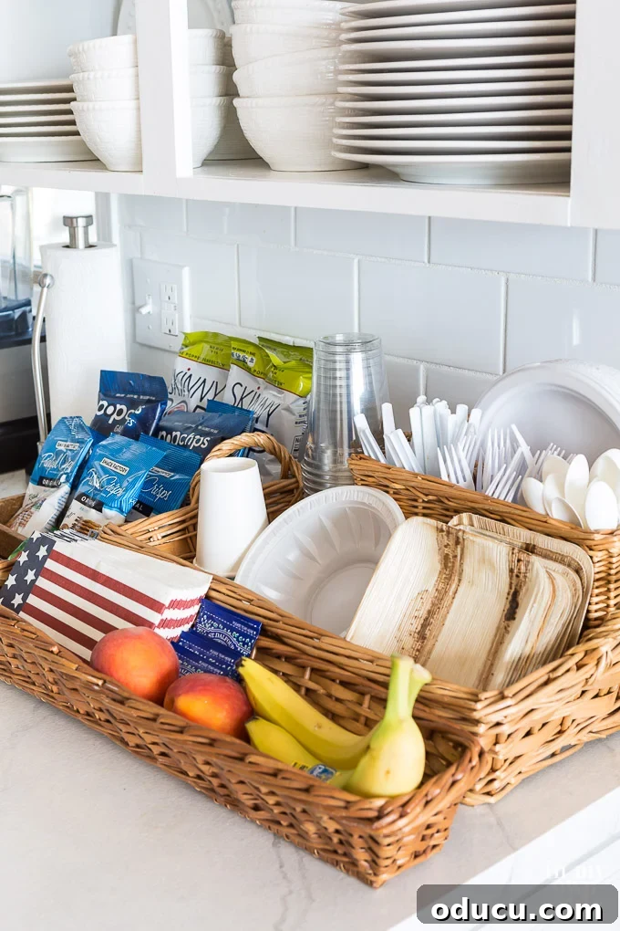 Never Host Overnight Guests Without This Prep 3 Kitchen counter with various snacks and food ideas for overnight guests