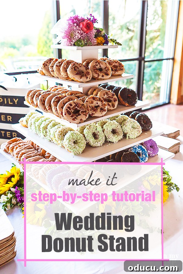 Build a Stunning Stacked Donut Wedding Centerpiece 40 DIY wood donut stand on wedding reception table