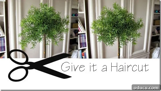 Craft Your Own Lifelike Topiary 19 Trimming and shaping the faux greenery into a perfectly rounded topiary form with scissors.