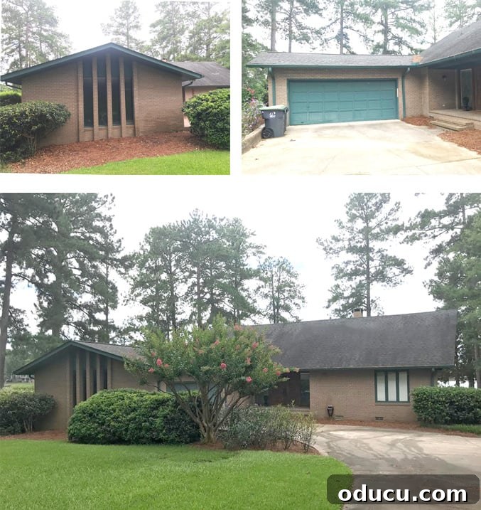 Preparing a 1970's brick home exterior for a makeover using James Hardie siding products. 1970's brick home before exterior makeover