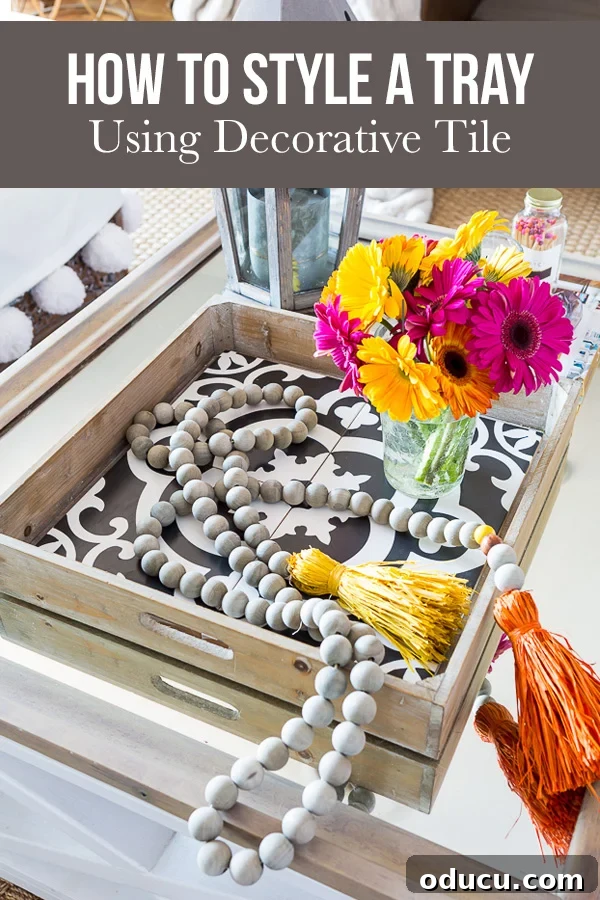 Quick Coffee Table Tray Chic 2 Fall styled coffee table tray with black and white tiles, showcasing vibrant decor on a coffee table