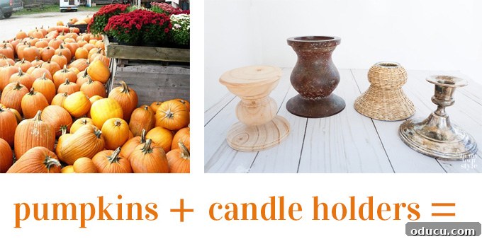 Elevate Your Pumpkin Decor 3 Pumpkin decorating idea for tables and mantels using a candle holder