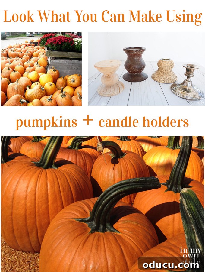 Elevate Your Pumpkin Decor 5 Pumpkin decorating idea for fall that uses a pumpkin and candle holder to create an elevated display
