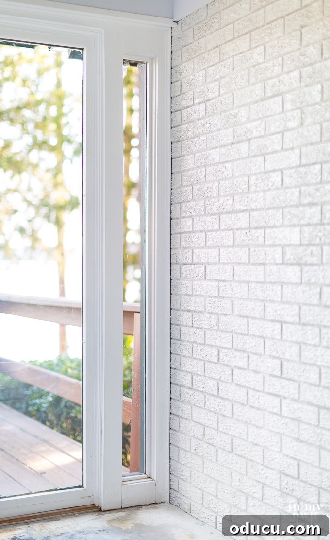 How to paint an interior brick wall. Window sidelight next to brick wall
