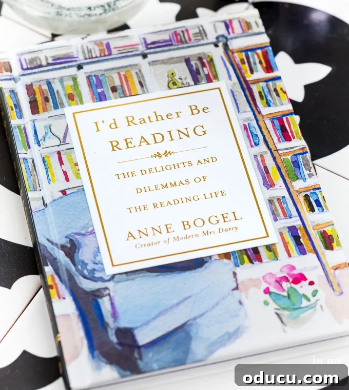 Uncover Style III 2 Book cover of I'd Rather Be Reading by Anne Bogel, featuring charming watercolor art with favorite colors.
