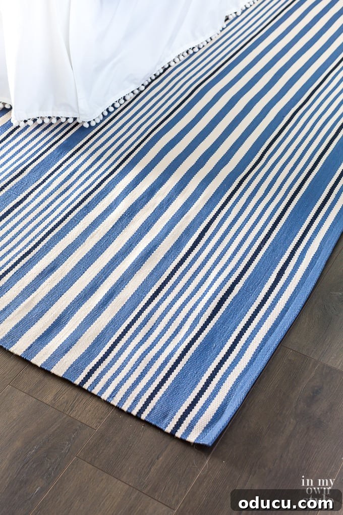 Dash & Albert Blue and White striped area rug 8 x 11 size. Blue and white striped area rug