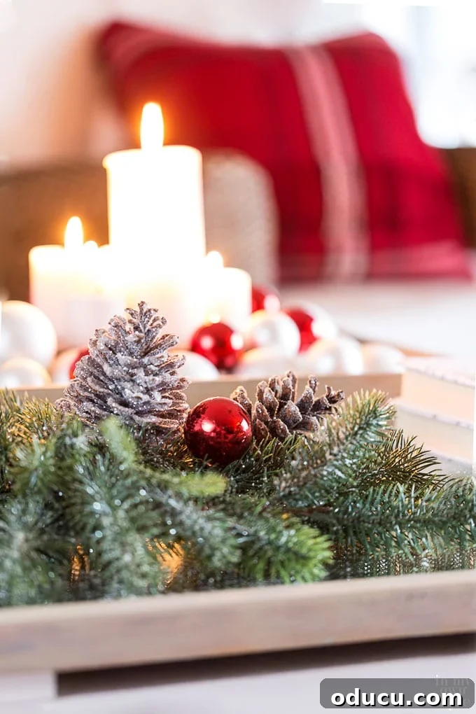 Tips for Simplifying Christmas Decorating by using candles Elegant Christmas candle decorating ideas for tables, showcasing how simple lights can create a festive focal point.