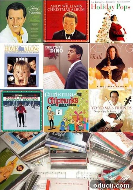 Simplifying Christmas Decorating by adding less decor and adding more festive music A collection of my favorite Christmas music, representing the joy of simplifying Christmas decorating by prioritizing festive sounds.
