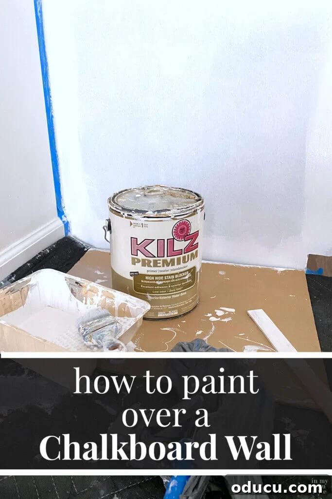 Your Ultimate Guide to Painting a Full Height Chalkboard Wall 3 Guide on how to successfully paint over a chalkboard wall with new paint.