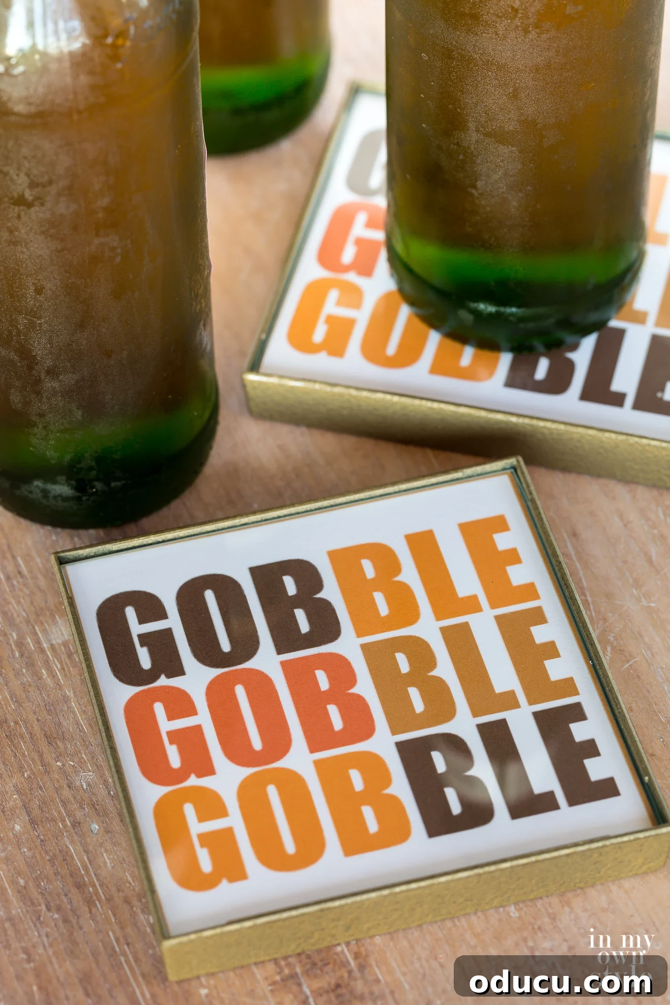 Instant Holiday Cheer: Free Printable Drink Coaster Designs 4 Thanksgiving drink coaster free printable that says Gobble Gobble