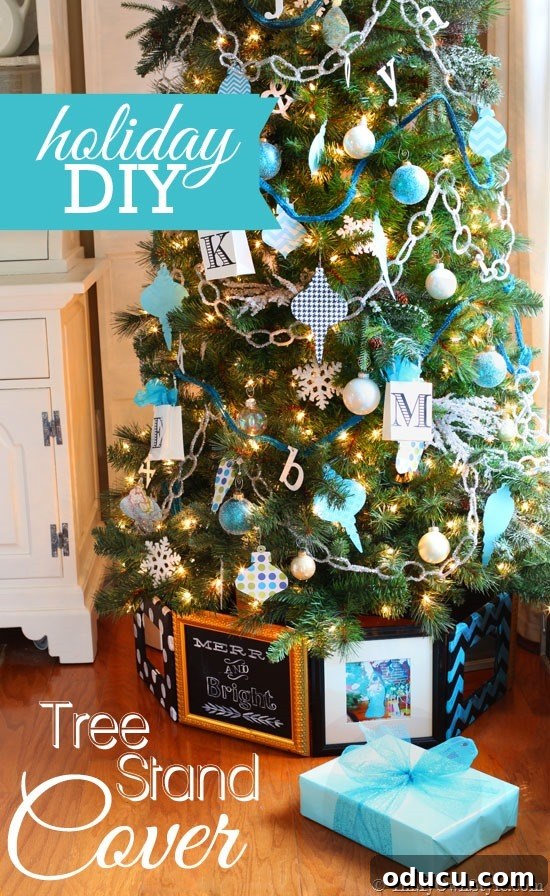 Beyond Baubles: Creative Tree Styling 3 Christmas Tree Skirt Ideas with a hinged frame for a turquoise tree