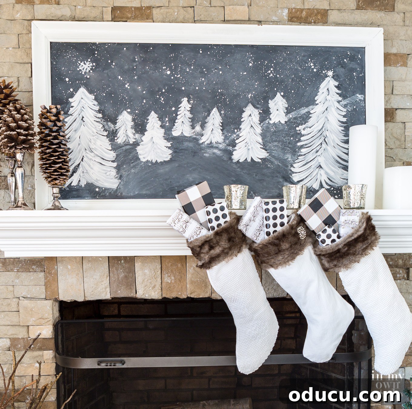 White framed Christmas Chalkboard drawing ideas #Christmas #christmaschalkboard #neutralChristmasdecor White framed Christmas Chalkboard drawing ideas, perfect for a cozy, rustic aesthetic