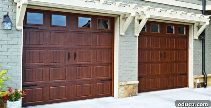 Paint Your Garage Door to Mimic Stained Wood: A DIY Transformation 3 Example of a Hormann garage door stained a medium brown, showcasing desired wood aesthetic