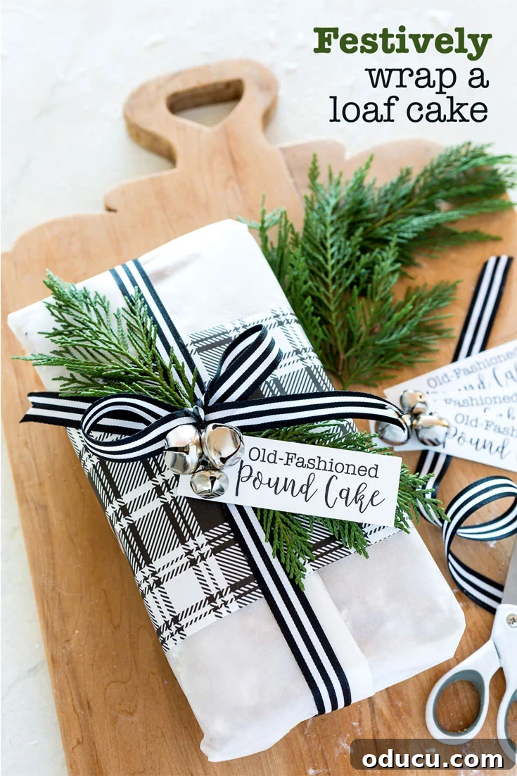 Elevate Your Loaf Cake Gifts with Festive Wrapping 14 A beautifully wrapped loaf cake or bread, adorned with festive details, perfect for gifting.