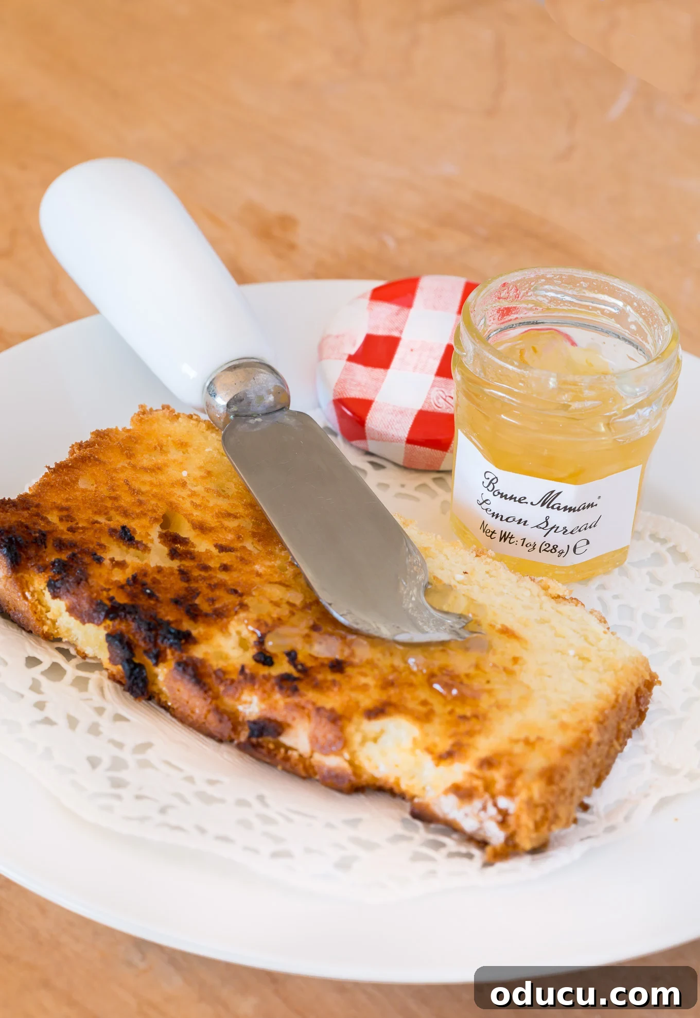 The Quintessential Old-Fashioned Lemon Pound Cake 5 A slice of toasted old fashioned lemon pound cake.