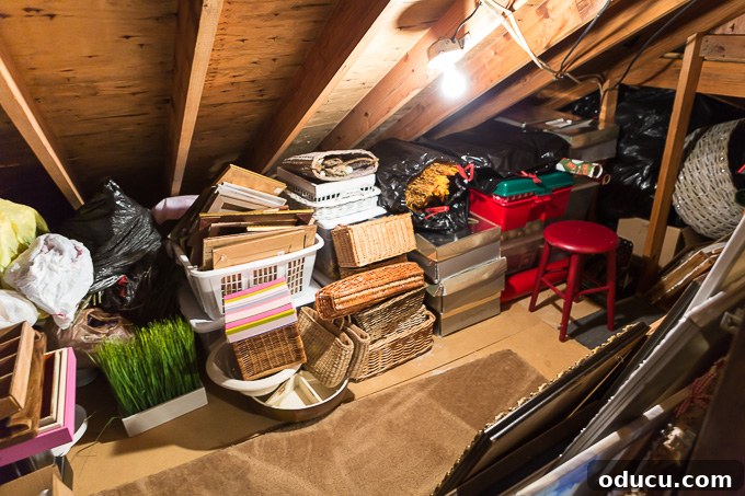Stacked box storage in small attic