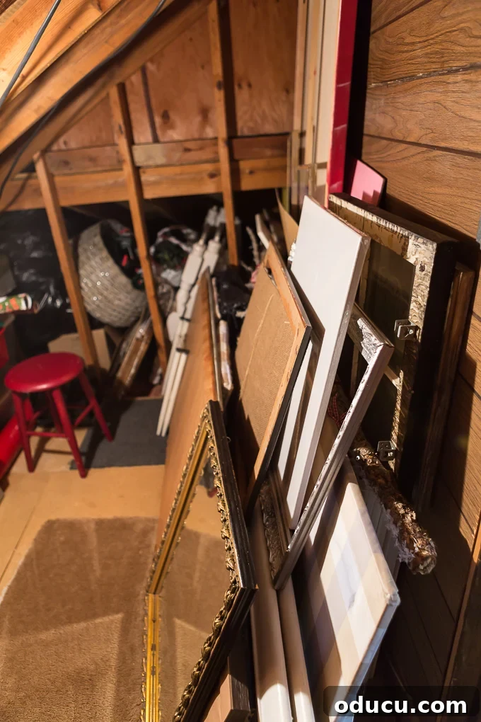 Frame storage in attic
