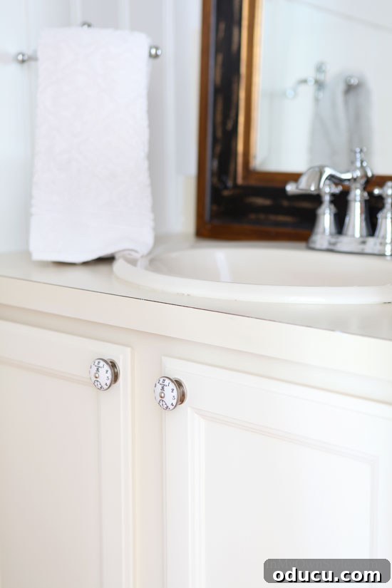 Do you have to use Polyurethane over painted furniture? Bathroom vanity made over using off white chalk paint and clock face cabinet door knobs