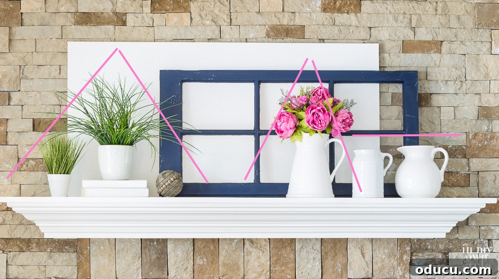 Mantel decorating tips Expert mantel decorating tricks designers use, illustrating how to create dynamic and balanced displays by thoughtfully applying design principles.