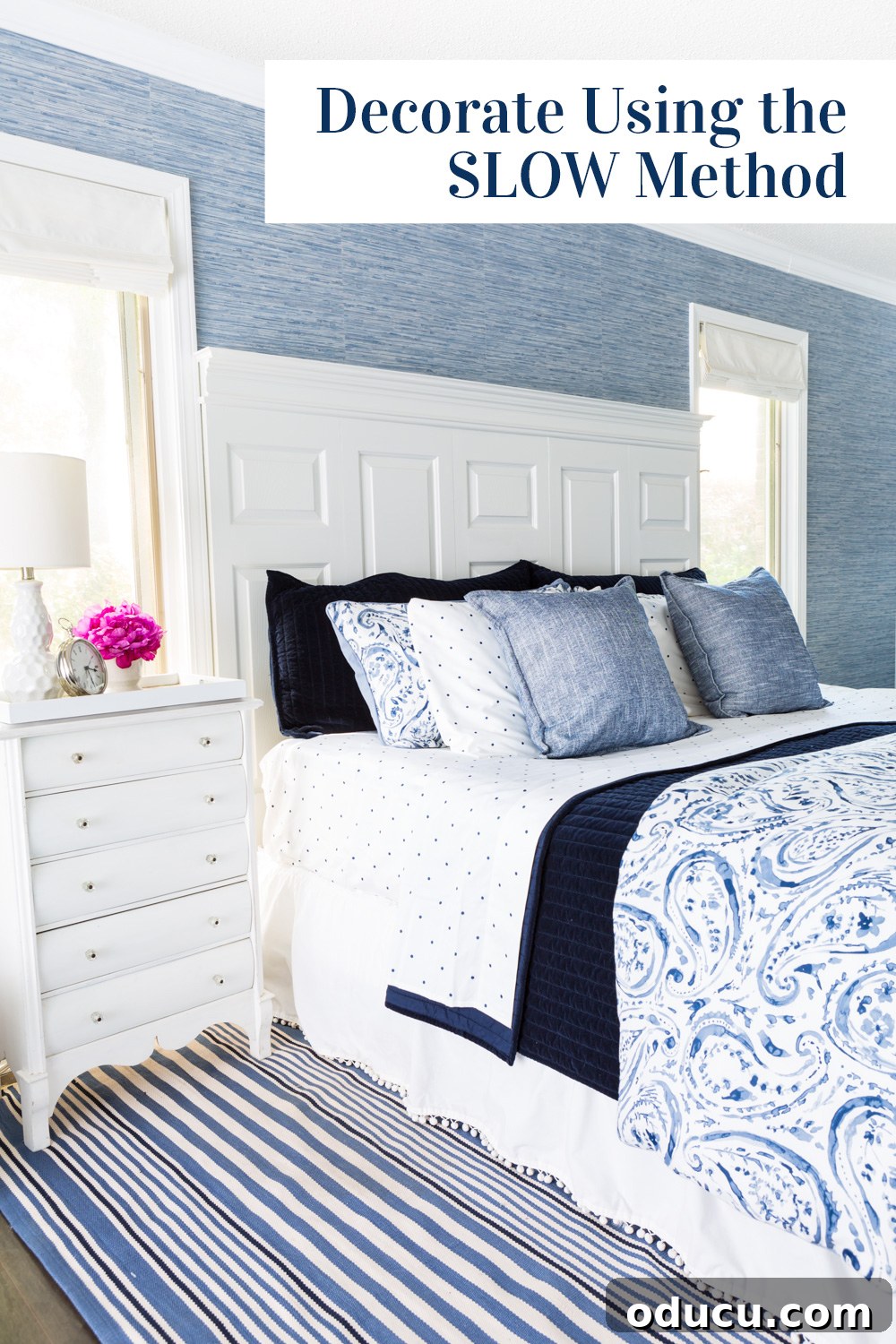 Embracing the SLOW Method for Mindful Decorating 11 Infographic illustrating the benefits and process of learning to decorate a home using the SLOW method, with emphasis on budget and personal style.