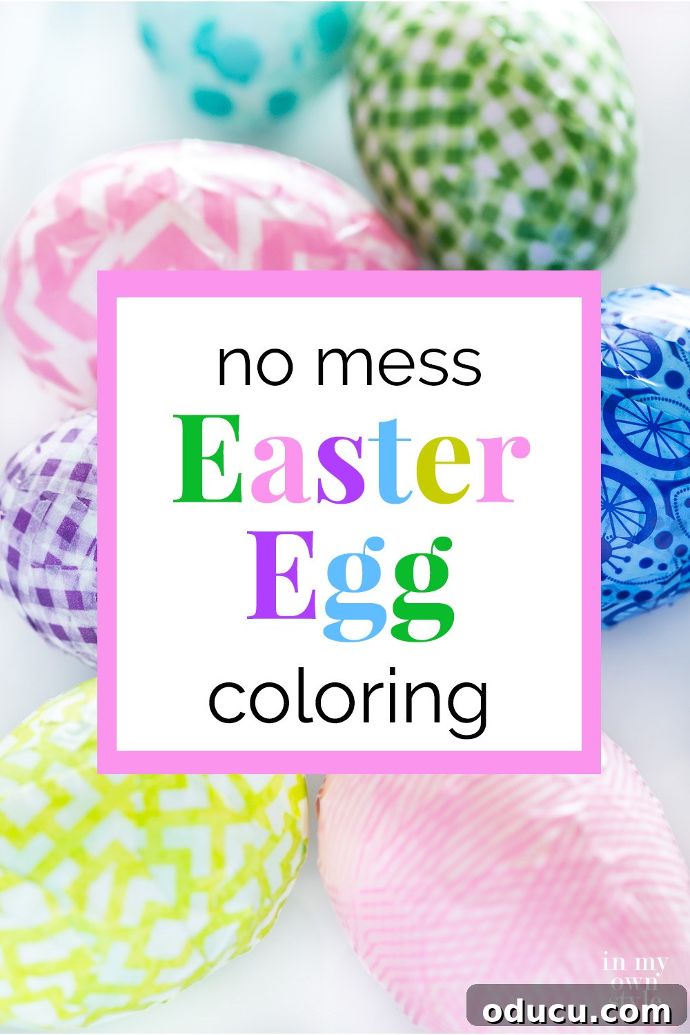Colorful Washi tape wrapped Easter Eggs in a beautiful display