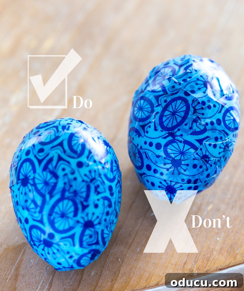 Illustrating the correct way to apply Washi tape to Easter eggs for a smooth finish