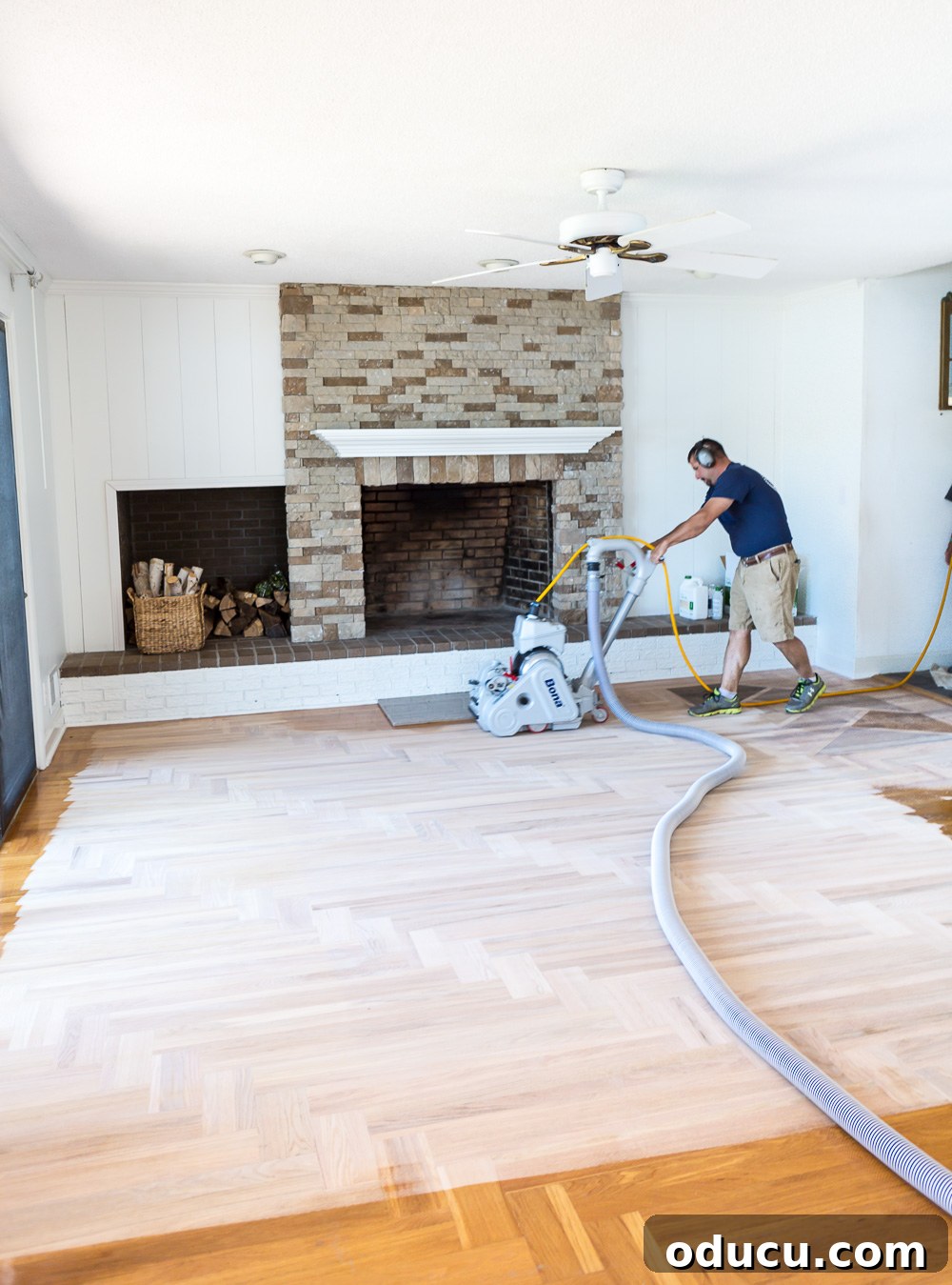 Professional Bona hardwood floor refinishing after sanding