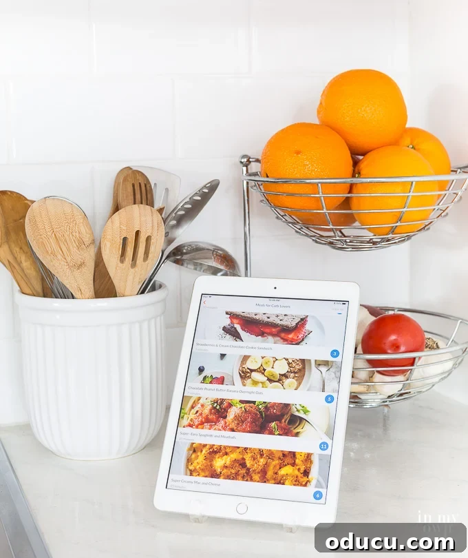 The Soul of Home: Found in the Little Things 4 Creative and colorful kitchen counter decorating ideas, featuring an iPad for easy recipe access, blending functionality with style.