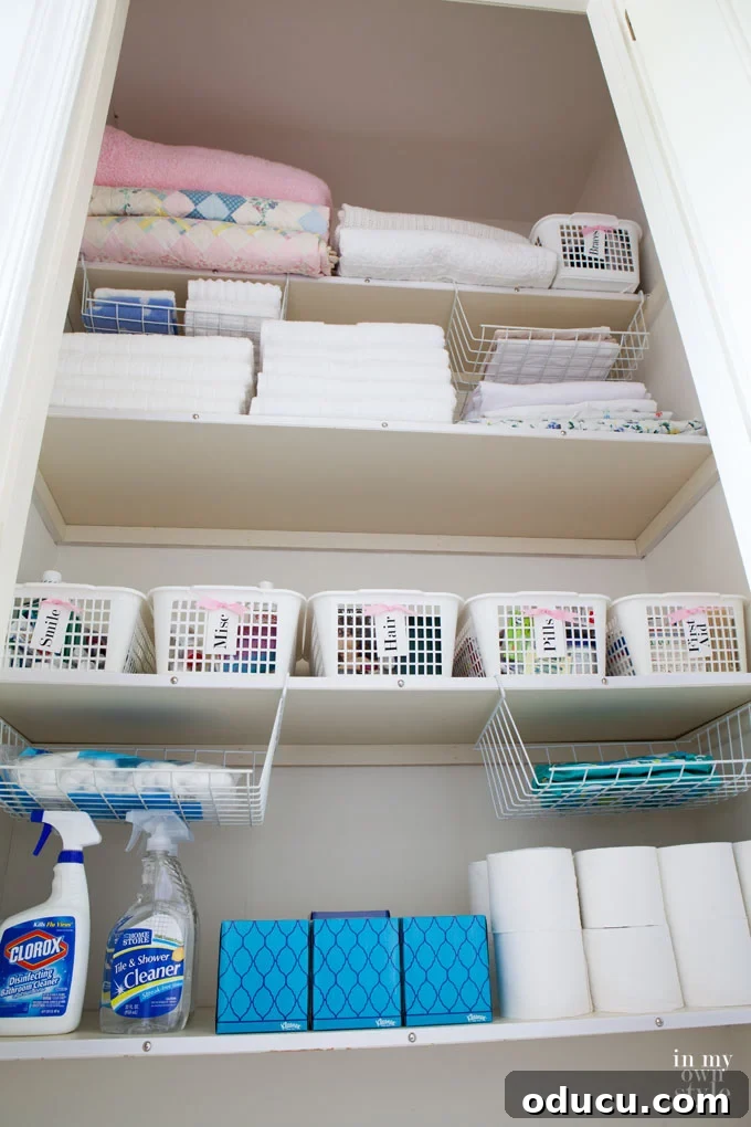 The Soul of Home: Found in the Little Things 10 A glimpse into a beautifully organized linen closet, showcasing the impact of thoughtful storage solutions on home efficiency.