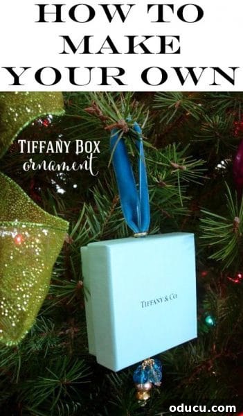 Finished Tiffany box Christmas tree ornament hanging beautifully